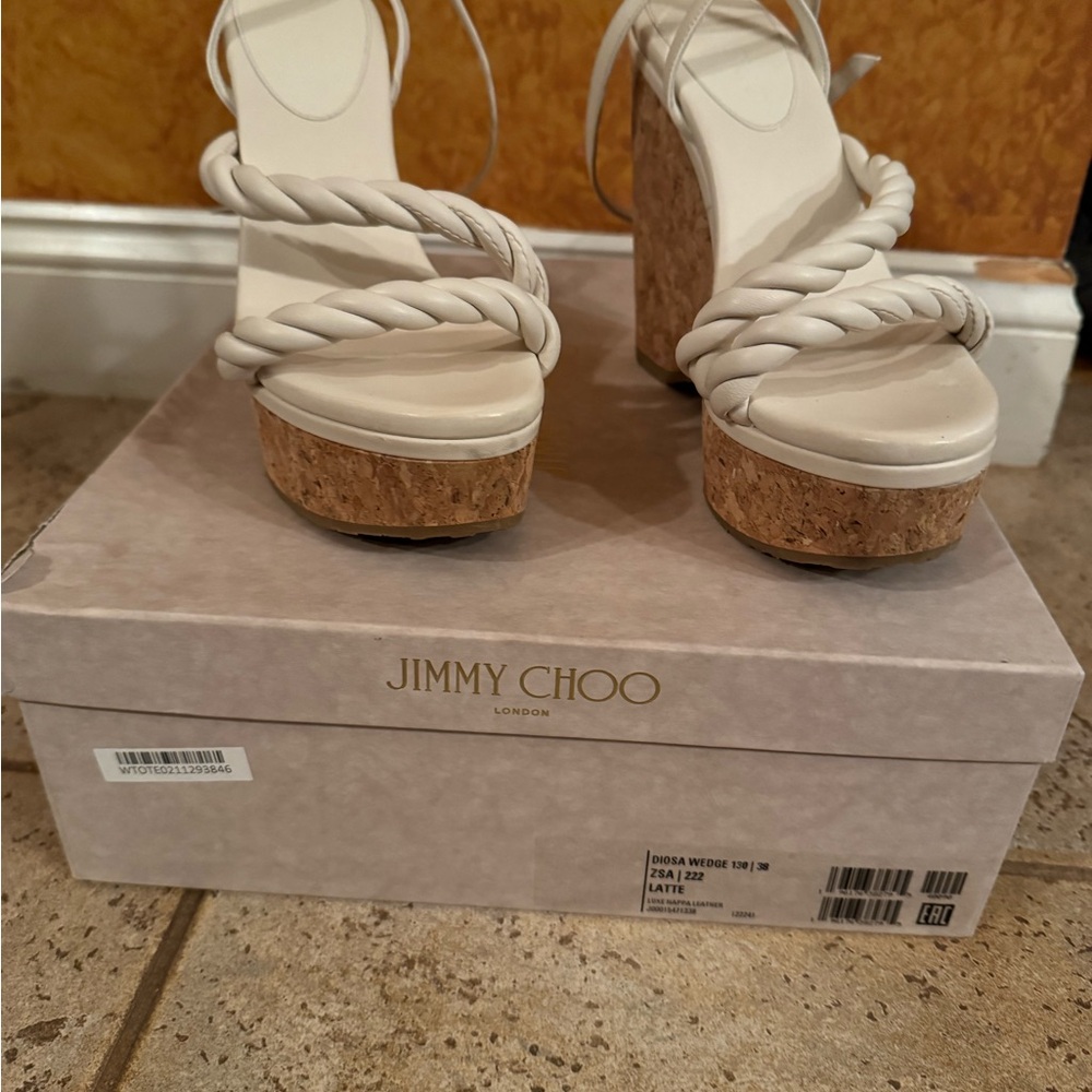 Jimmy Choo Cream Strappy “Diosa Wedge” Sandals - Picture 7 of 7